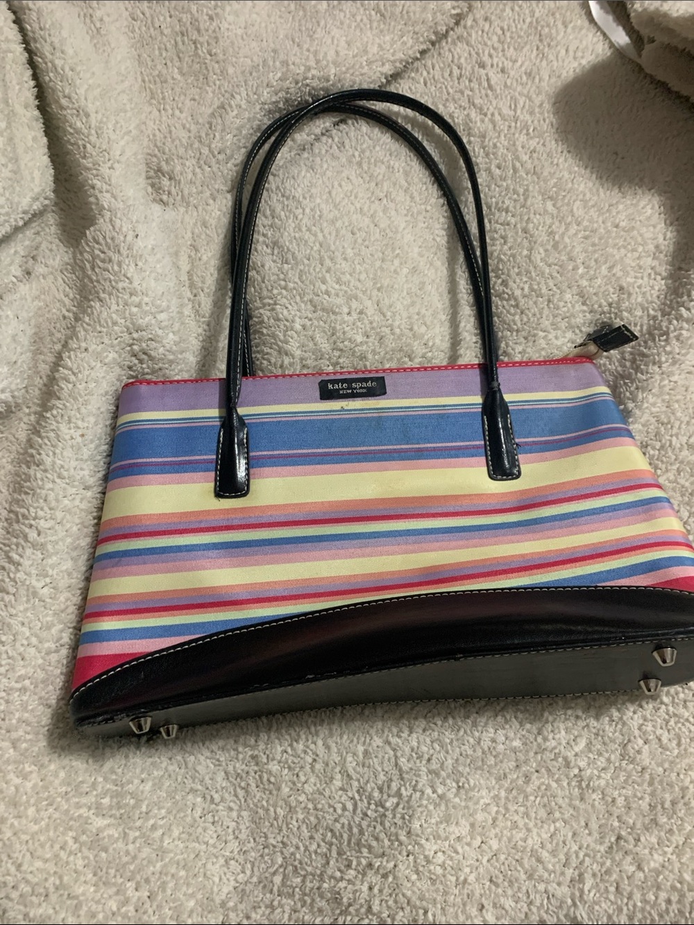 kate spade Multicolor Striped Tote with Black Trim